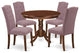 5Pc Dining Set, Round Table, Four Parson Chairs, Dahlia Fabric, Mahogany Finish