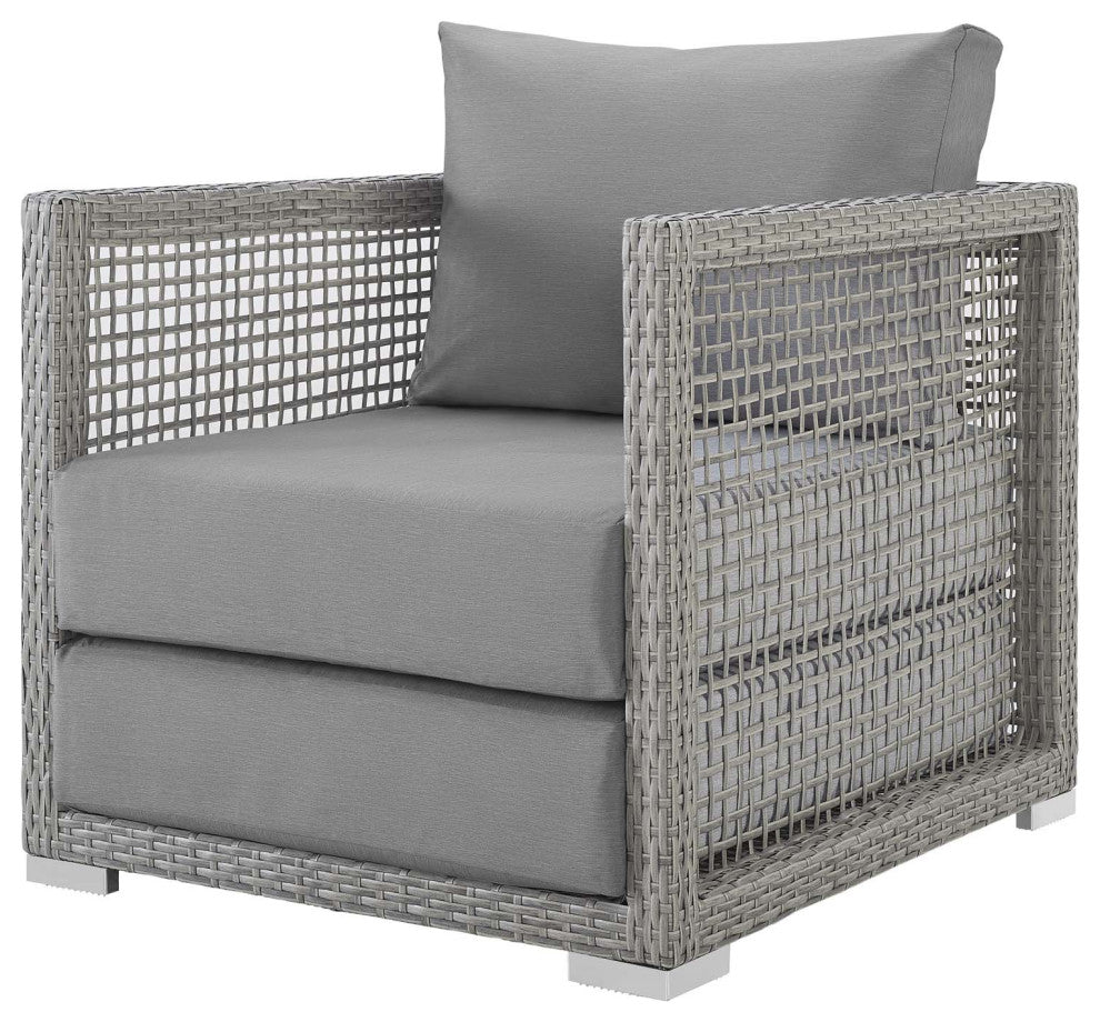 Modern Outdoor Patio Chair and Coffee Side Table Set, Rattan Fabric, Grey Gray