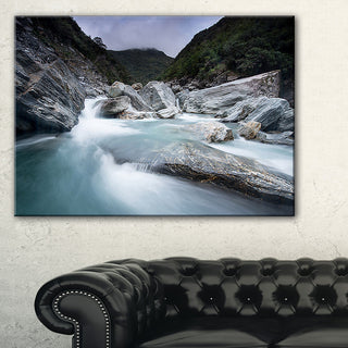 "Slow Motion Mountain River in Blue" Canvas Print32"x16"