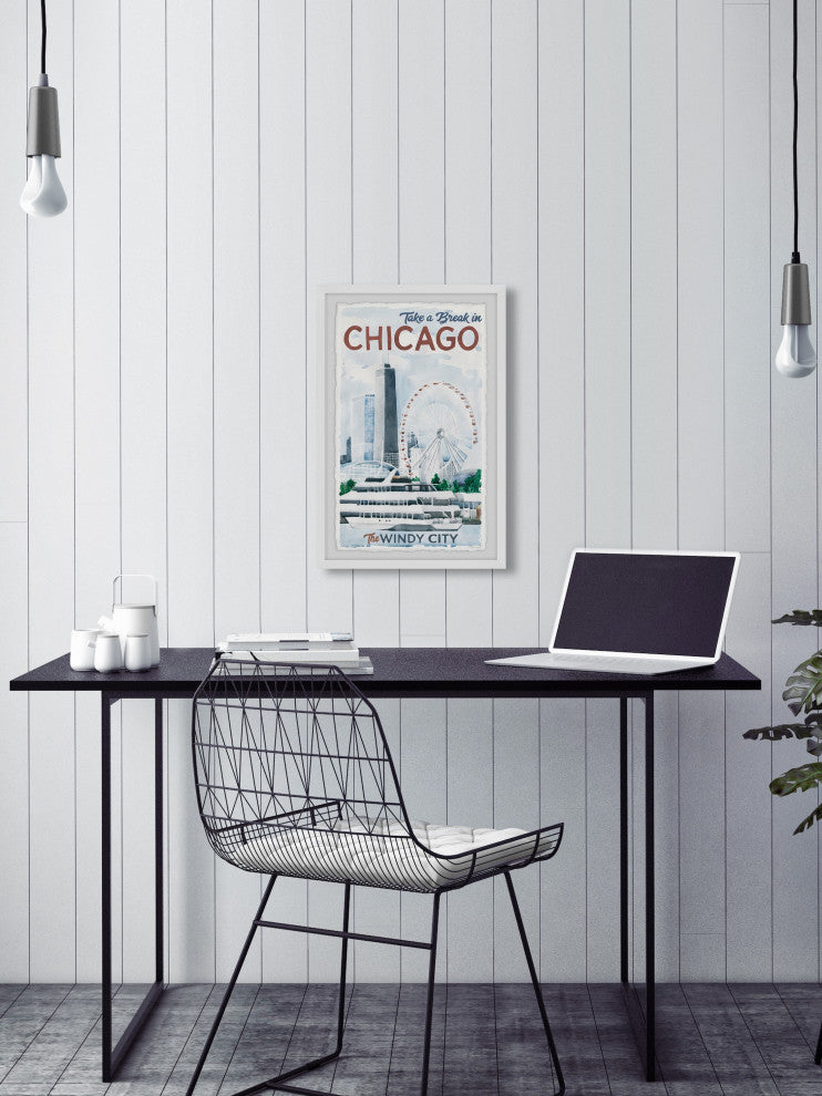 "Take a Break in Chicago" Framed Painting Print, 20x30