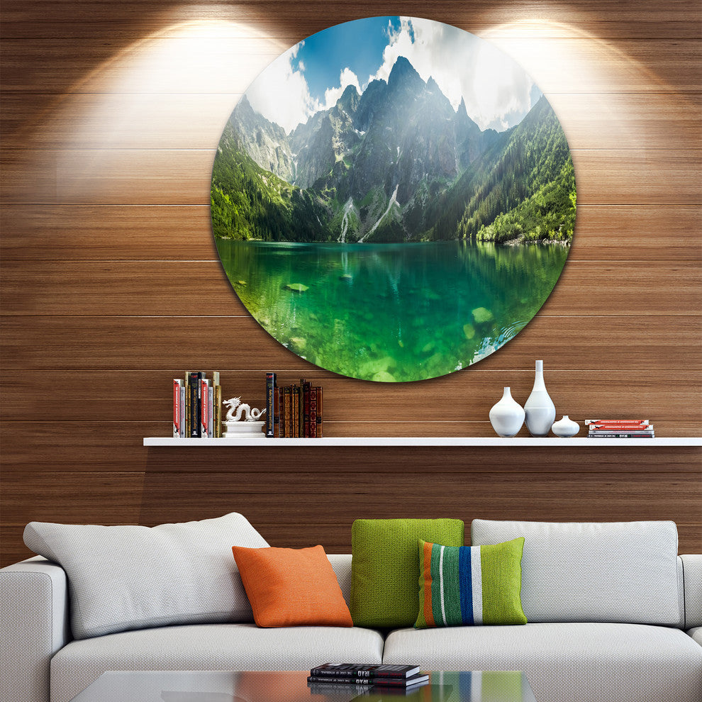 Green Mountain Lake At Tatras, Landscape Large Disc Metal Wall Art, 38"