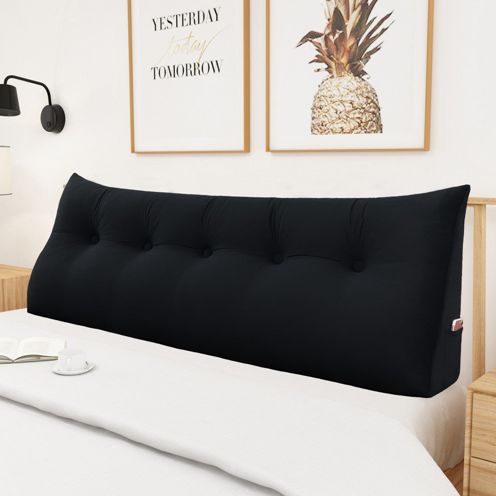 Bed Wedge Pillow Back Rest Support, Black Velvet, 59x20x8