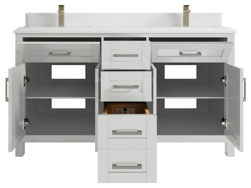 Cambridge 60 Double Bathroom Vanity in Coventry Gray 1.5" White Quartz