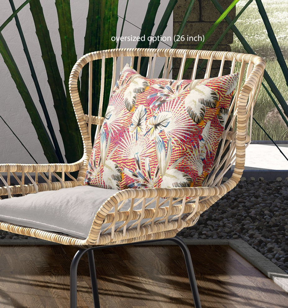 26" White Red Tropical Indoor Outdoor Throw Pillow