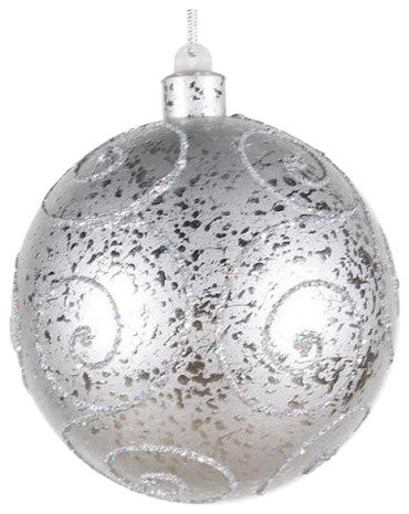 200Mm Silver Ball Ornament With Silver Glitter Design