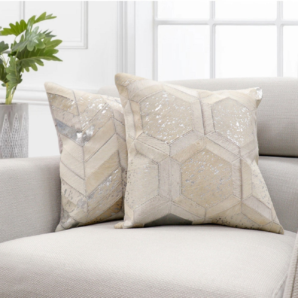 Safari Cowhide Silver/Ivory Decorative Pillow