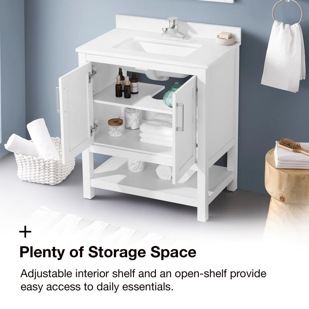 Ove Decors Vegas Single Sink Bathroom Vanity Set With Countertop, White, Antique White, 30"