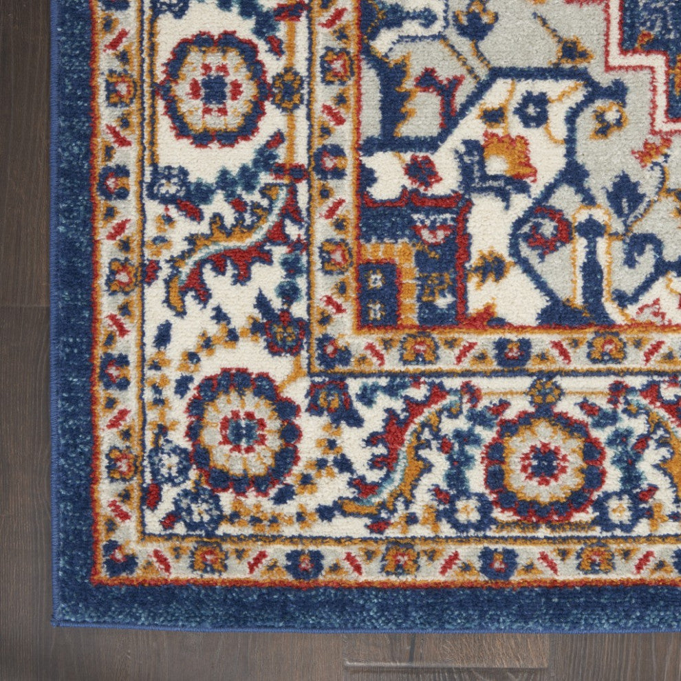 8' X 10' Blue And Ivory Power Loom Area Rug