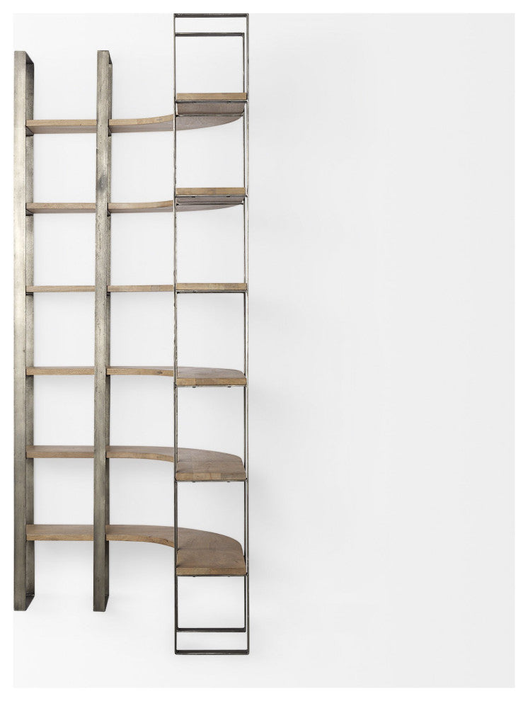 Silver Iron Framed Curved Wooden Shelving Unit