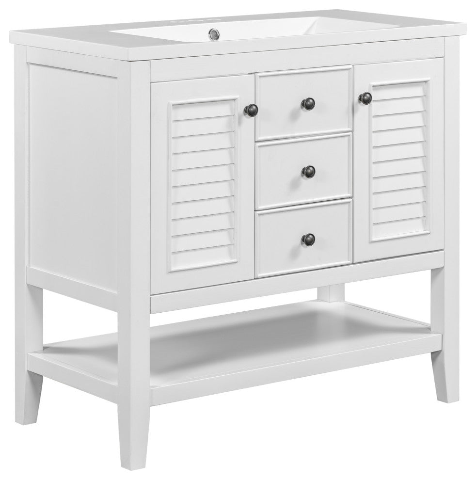 36" Freestanding Bath Vanity Set, Integrated Ceramic Sink, White