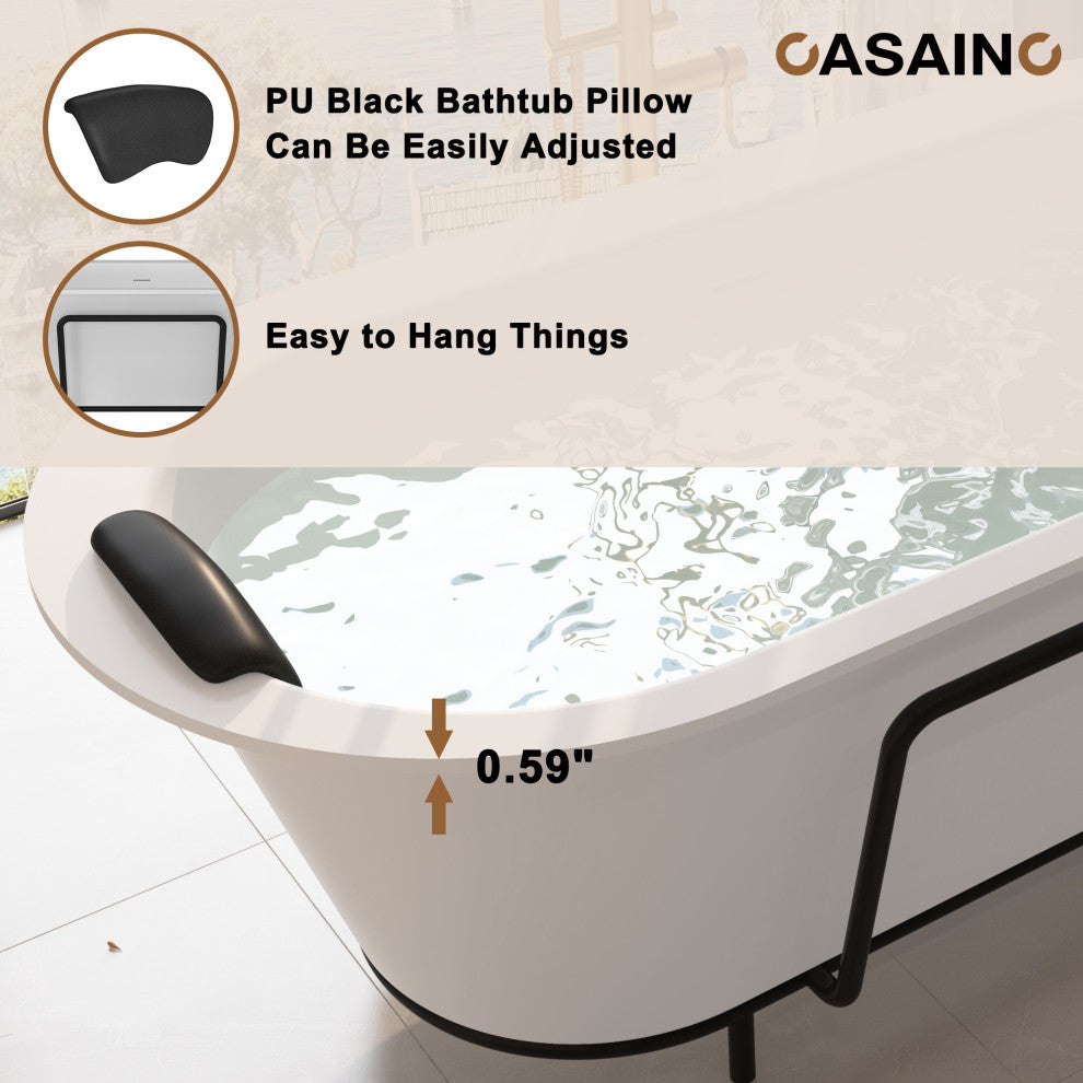 67in White Solid Surface Freestanding Soaking Bathtub with Drain, 67in