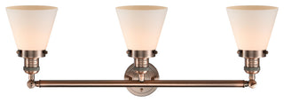 Small Cone 3-Light Bath Fixture, Matte White Cased Glass, Antique Copper
