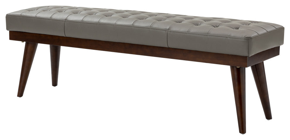 55.5"W Genuine Leather Bedroom Bench, Gray