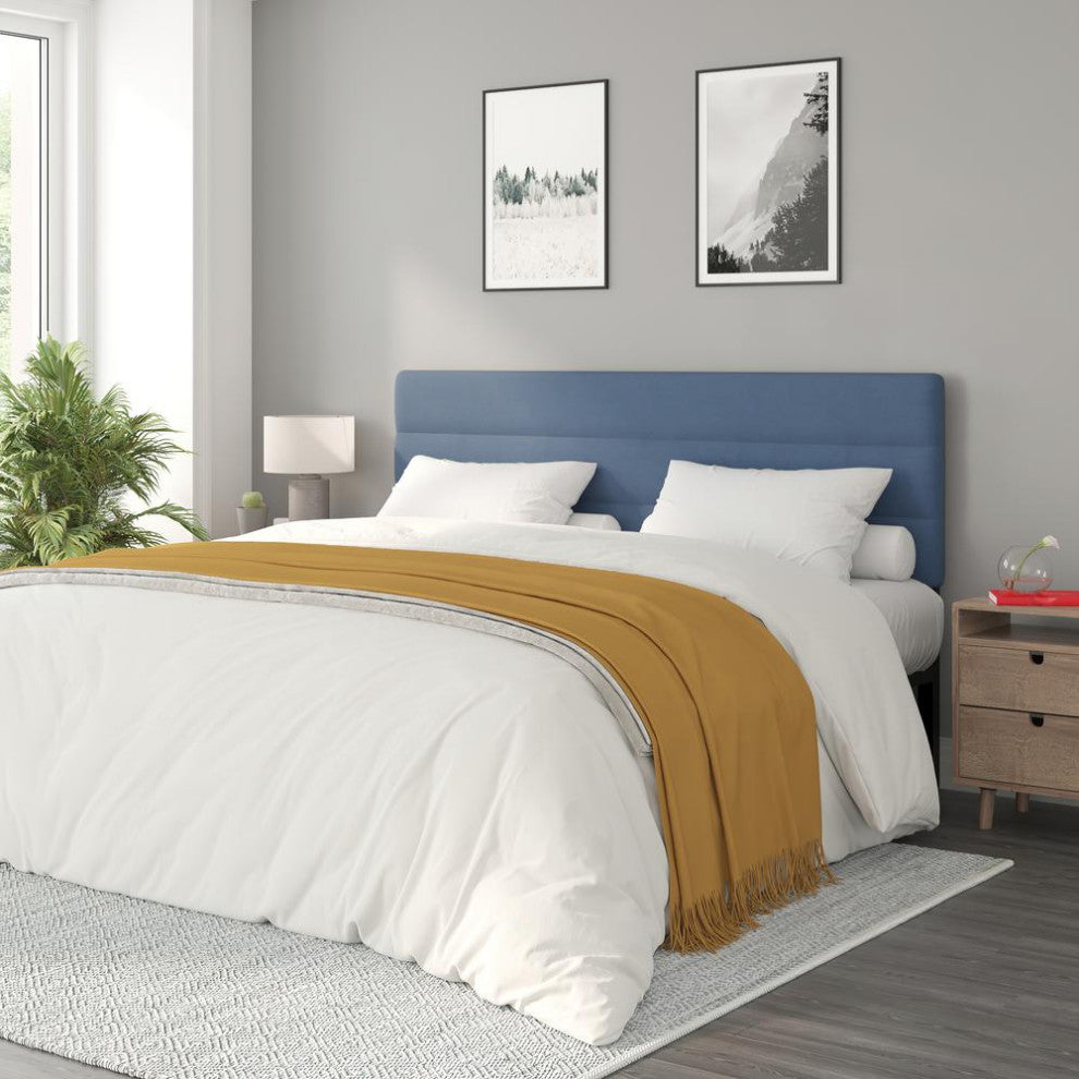 Paxton Stitched Upholstered Adjustable Height Headboard, Blue, King