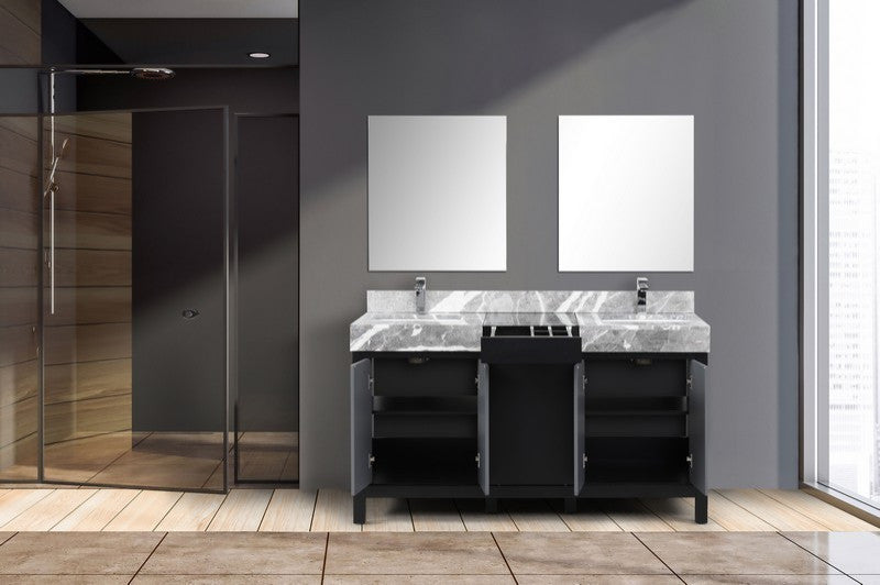 Zilara 60" Black and Grey Double Vanity Set, Monte Chrome Faucet Set