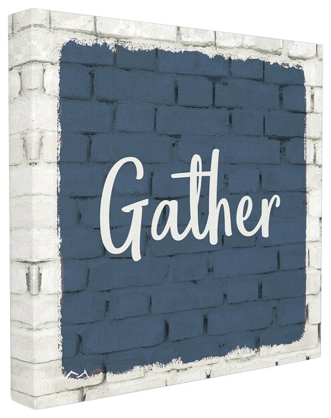 Gather Blue Splash On Bricks Typography XL Stretched Canvas Wall Art, 30"x30"