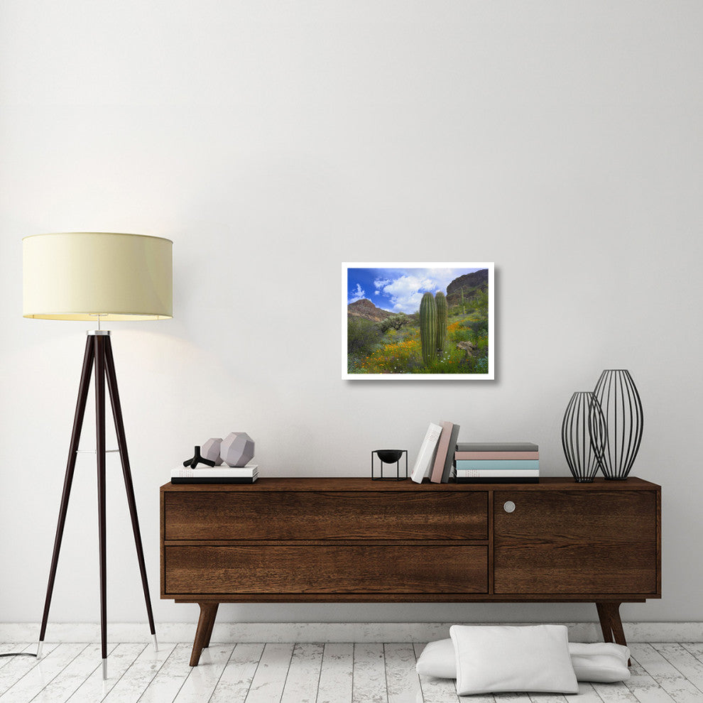 "Saguaro amid flowering Lupine, Organ Pipe Cactus Monument" Paper Art, 26"x20"