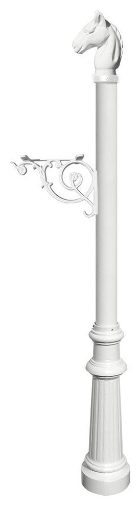 Post Only-Support Bracket, Decorative Fluted Base, Horsehead Finial, White