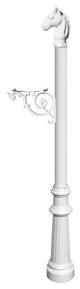 Post Only-Support Bracket, Decorative Fluted Base, Horsehead Finial, White