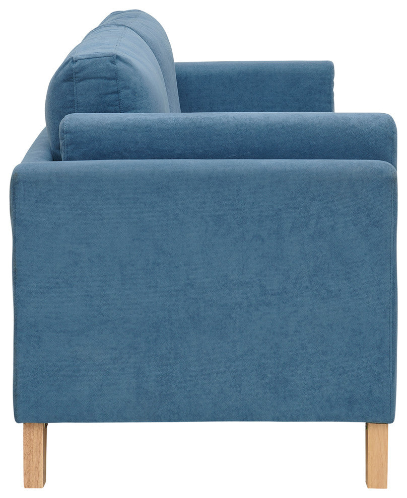 73" Chenille Fabric Tuxedo Arm Loveseat with Cushion, Blue, 73"