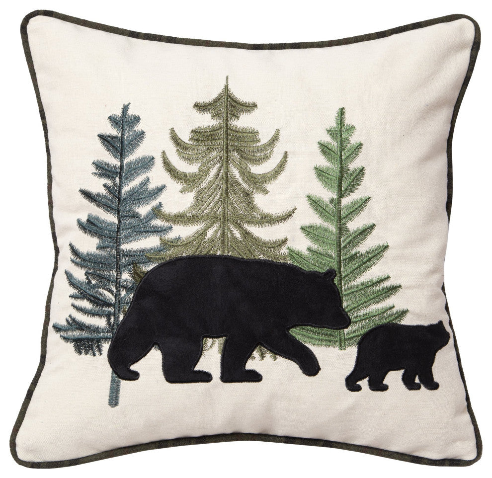 Bear Family Rustic Cabin Throw Pillow 18x18