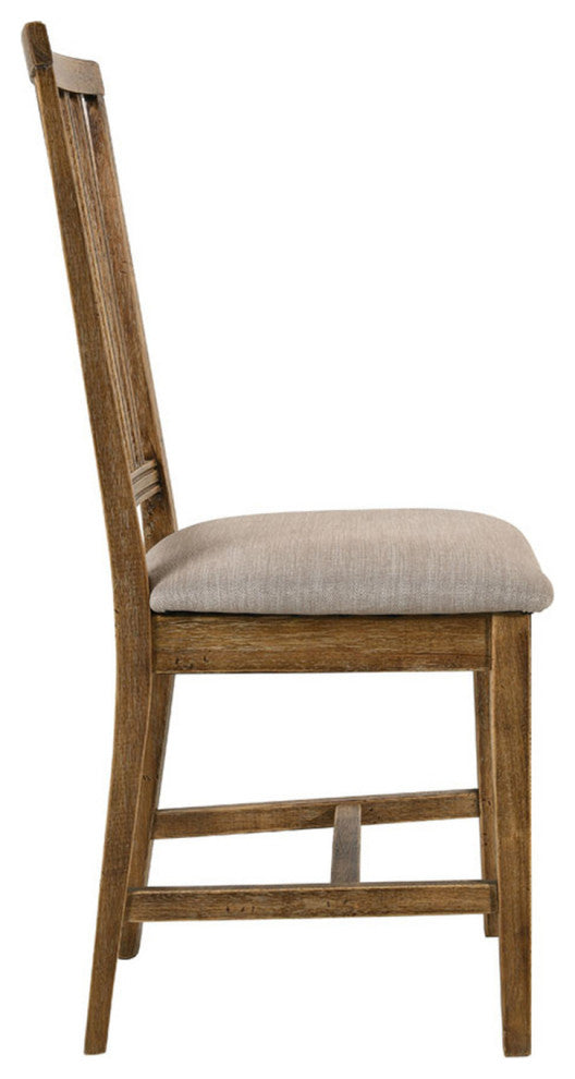Set of 2 Upholstered Side Chair, Tan/Weathered Oak
