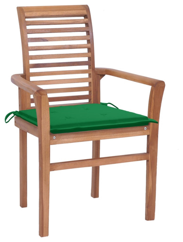 Vidaxl Dining Chairs, Set of 2, With Green Cushions Solid Teak Wood