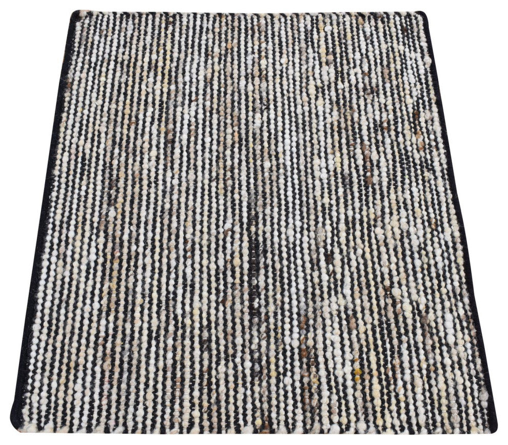 Ivory With Black 100% Wool Hand Loomed Modern Fragment Rug 1'10"x2'1"