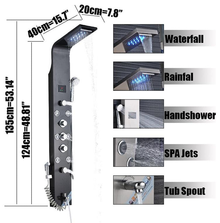 6-Function Shower Column LED Shower Panel With Massage Jets