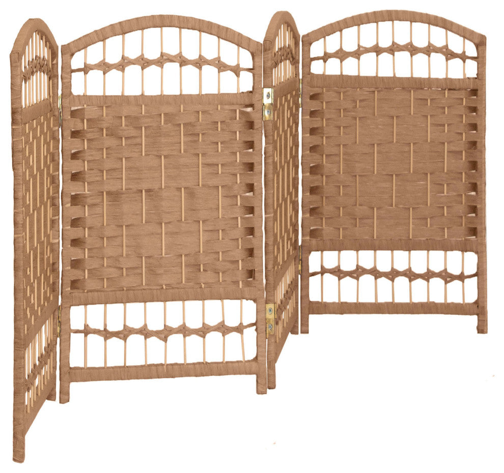 2 ft. Short Fiber Weave Room Divider Natural 4 Panels