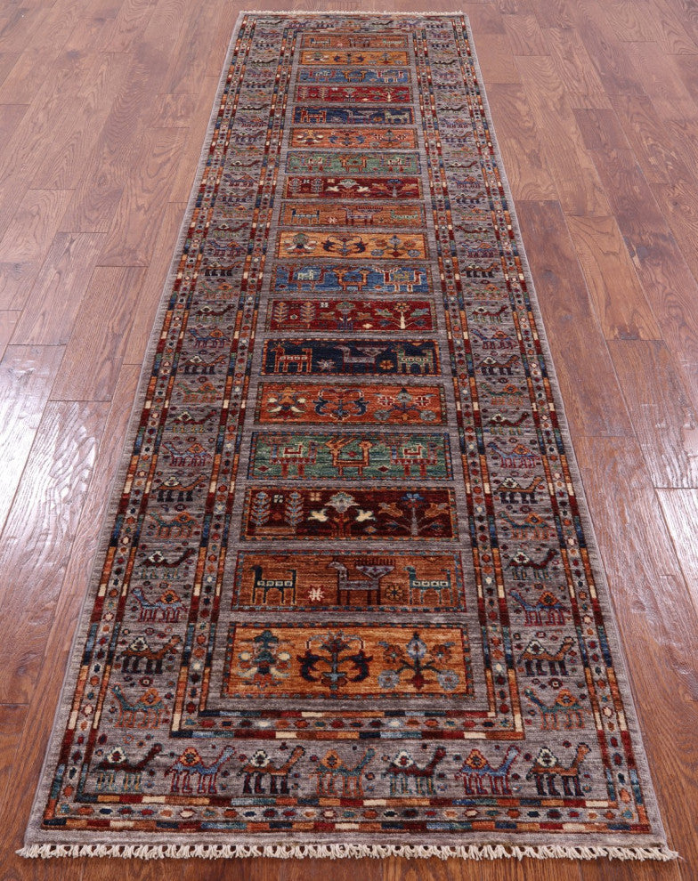 2' 9" X 10' 3" Hand Knotted Persian Gabbeh Tribal Runner Rug Q5368