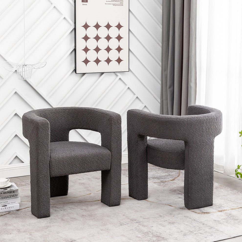 28" Wide Boucle Upholstered Square Armchair, Set of 2, Gray