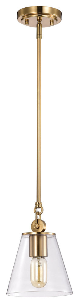 Dover 1-Light Small Pendant, Vintage Brass With Clear Glass