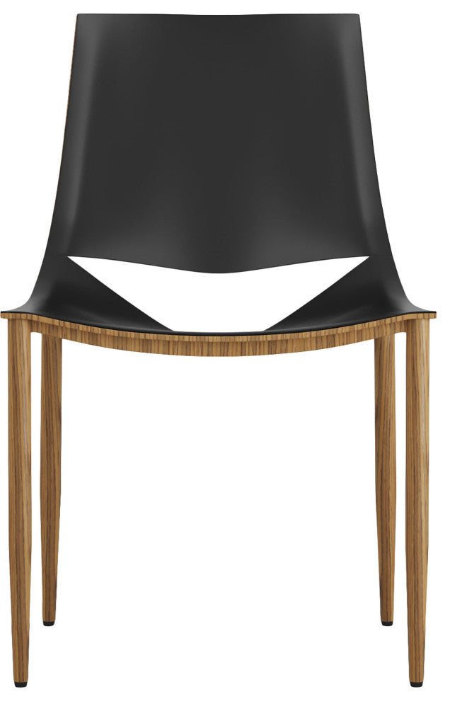 Sloane Dining Chair II, Black Leather and Teak