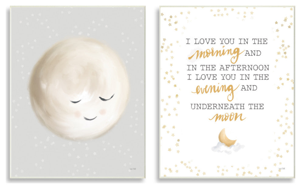 Adorable I Love You Moon Quote Illustration, 2pc, each 13 x 19