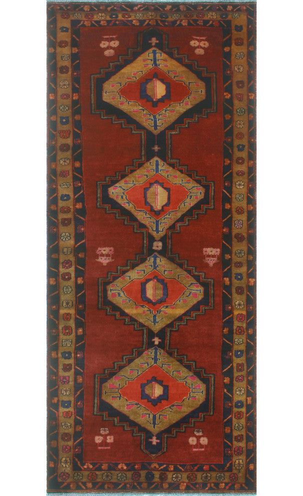 Fine Vintage Distressed Devon Rust/Gold Runner, 3'8x9'0