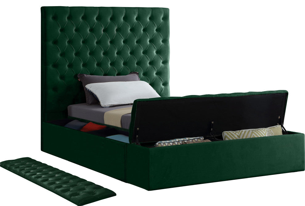 Bliss Velvet Upholstered  Bed, Green, Twin