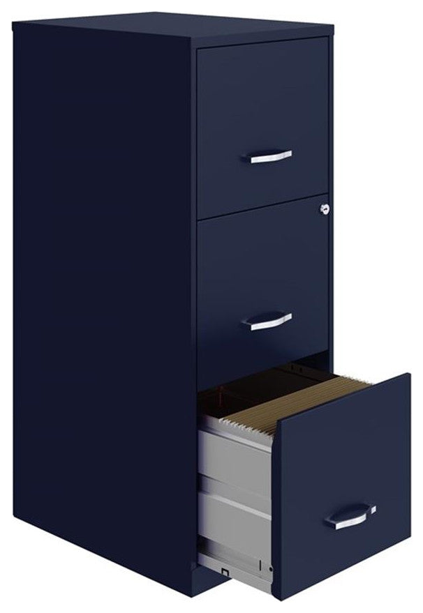 Scranton & Co 3-Drawer Modern Metal Vertical File Cabinet with Lock in Navy