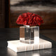 Luxe Modern Red Coral Crystal Cube Sculpture, Coastal Sea Shell Finial Statue