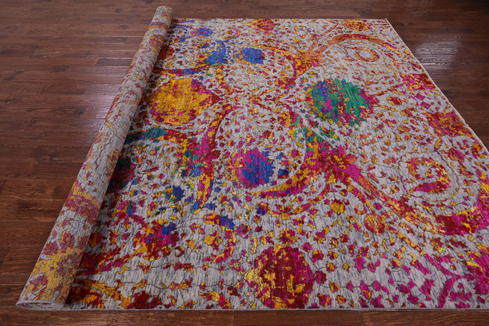 Wool and Silk Persian Sickle Leaf Design Handmade Rug 8' 10" X 11' 11" Q11848