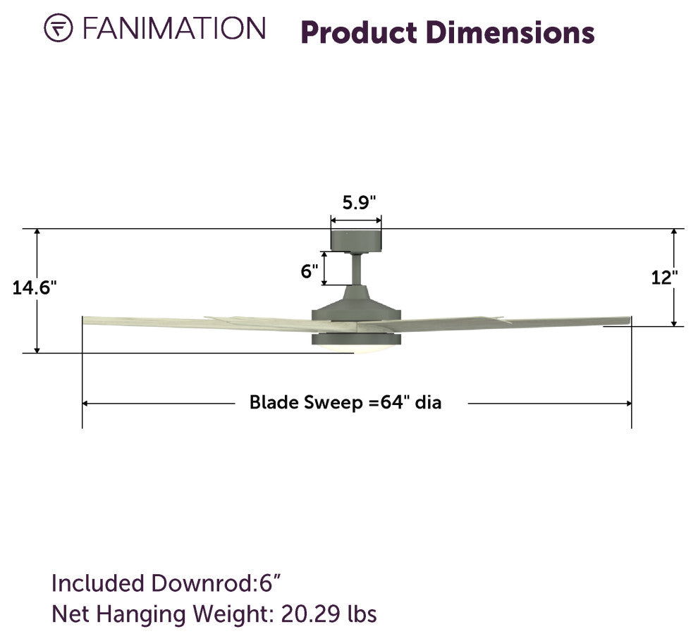 Brawn 64" Ceiling Fan with LED CCT Light Kit, Indoor/Outdoor, Antique Graphite