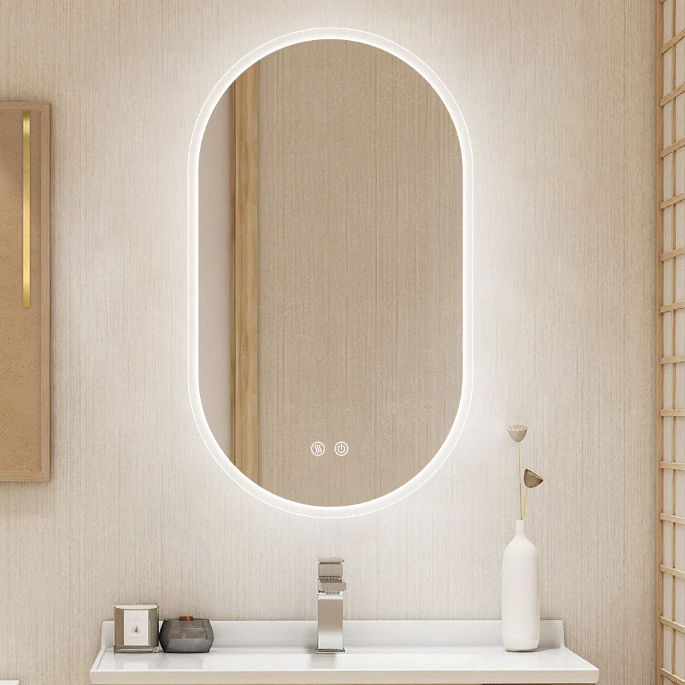 24 in. W x 40 in. H Glass Bathroom Mirror in Natural with Lights