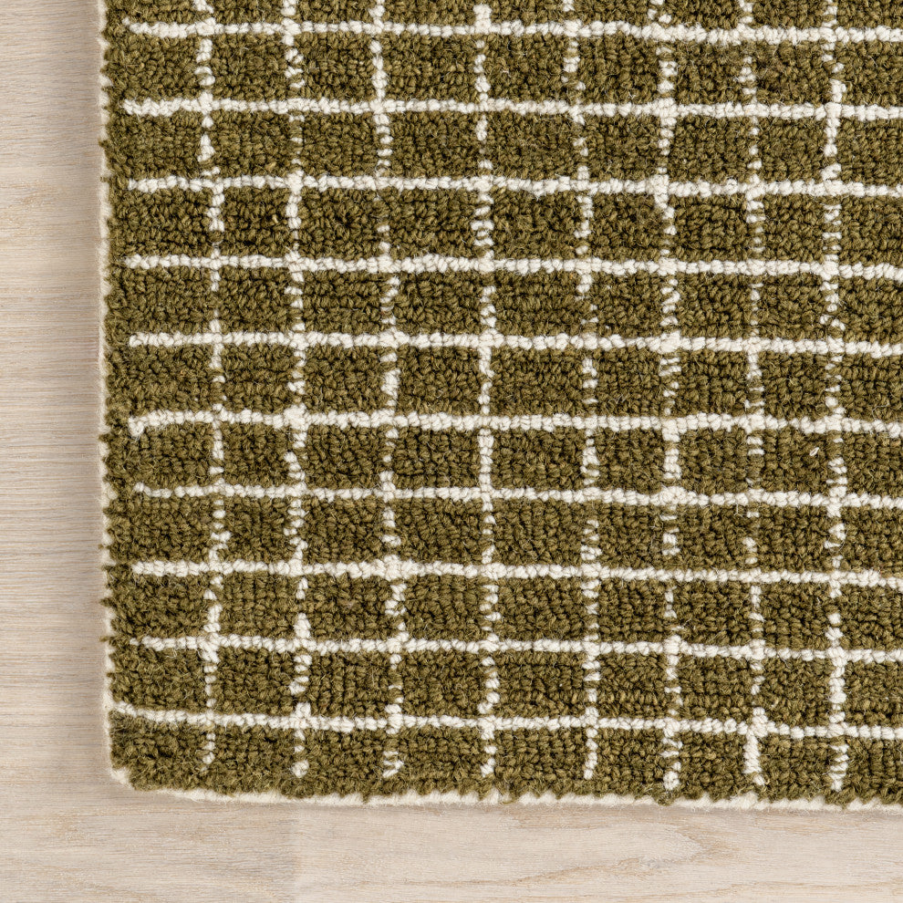 Melrose Checked Wool Area Rug, Moss 6' x 9'