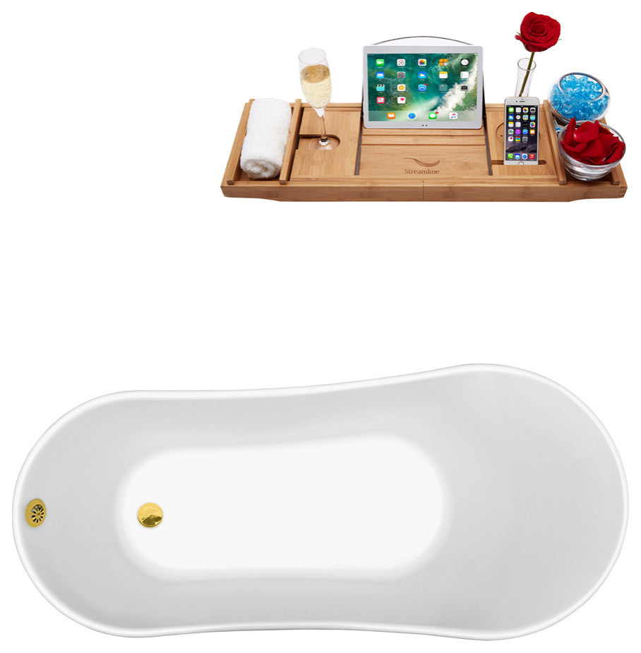 67" Streamline N345BGL-GLD Clawfoot Tub and Tray With External Drain
