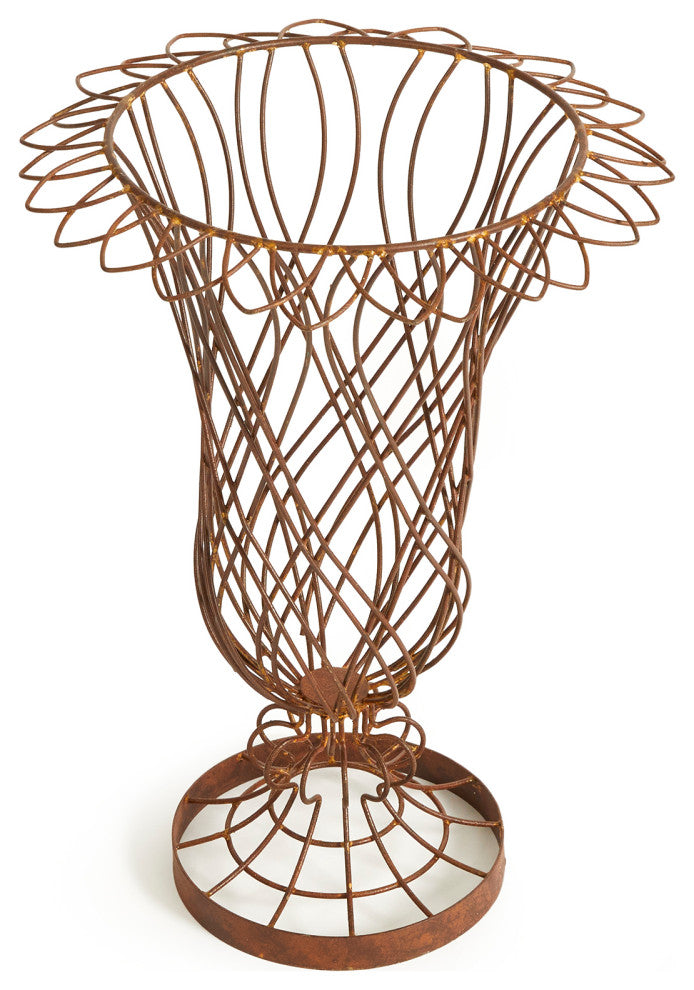 Rustic Weathered Galvanized Wire Metal Sculpture Vase Rust Vintage Style
