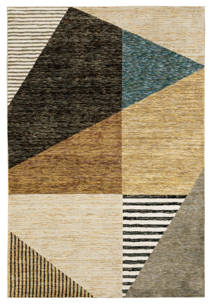 Sadie Layered Triangles Gold/Multi Area Rug, Gold/Multi, 6'7"x9'6"
