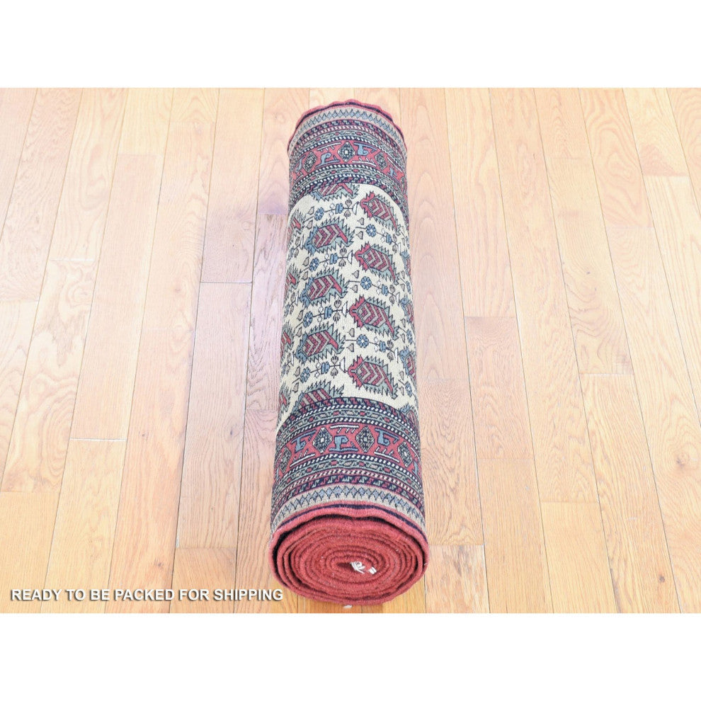 Ivory Tribal Northwest Persian Pure Wool Hand Knotted Runner Rug, 2'10"x13'2"