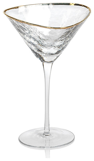 Kampari Triangular Martini Glasses Clear With Gold Rim, Set of 4