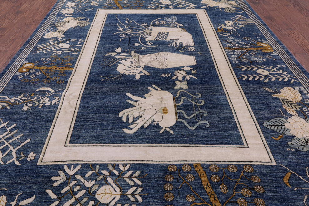 Contemporary Floral Handmade Wool and Silk Rug 9' 1" X 11' 8" Q4760