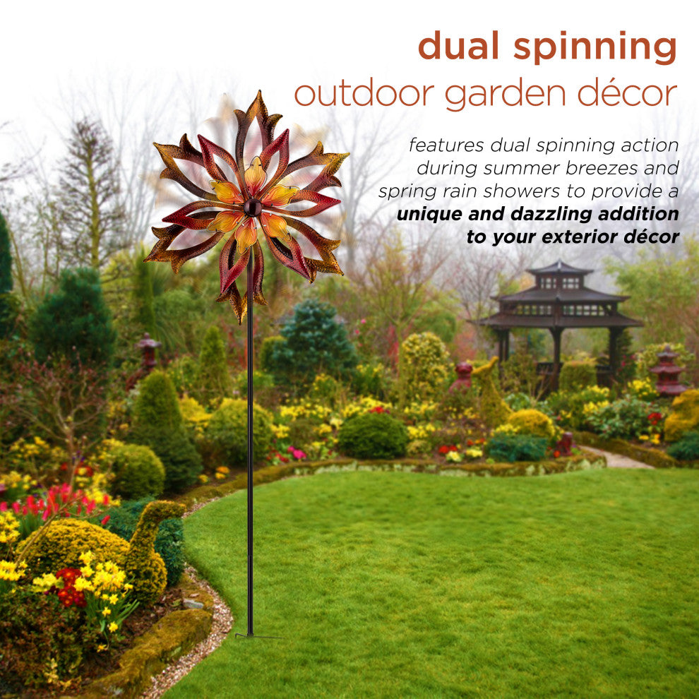 Metal Double-Sided Flame Spinning Garden Stake, 96"